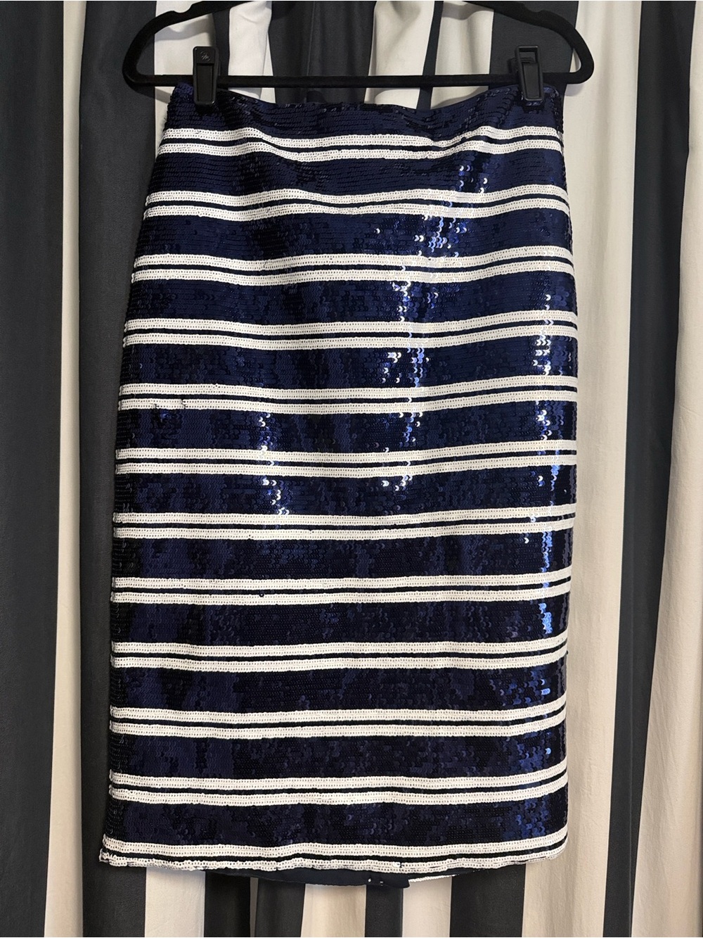 NWT J.Crew Collection Navy and White Sequin Stripe Pencil Skirt